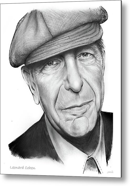 Leonard Cohen Metal Print featuring the drawing Leonard Cohen by Greg Joens