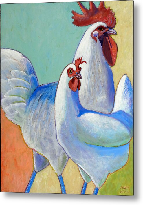 Chickens Metal Print featuring the painting Les Grandes Bresses by Ande Hall