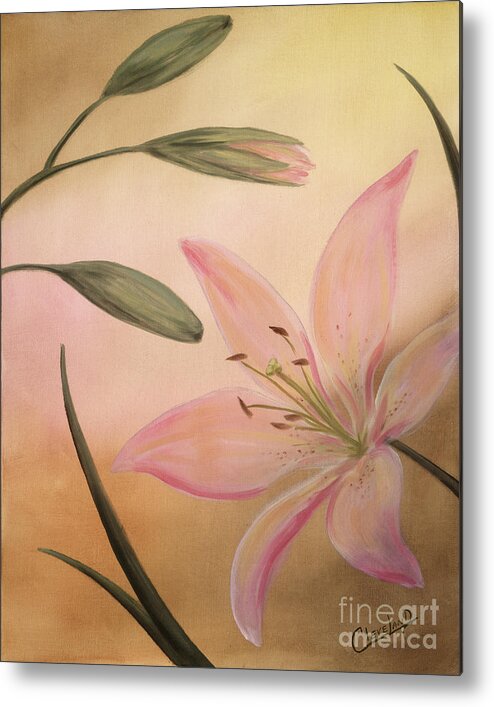 Lilies Metal Print featuring the painting Lilies Part 2 by Cathy Cleveland
