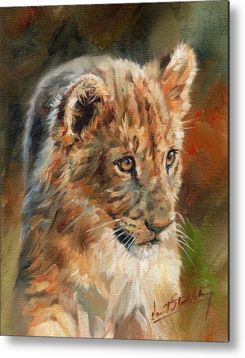 Lion Metal Print featuring the painting Lion Cub Portrait by David Stribbling