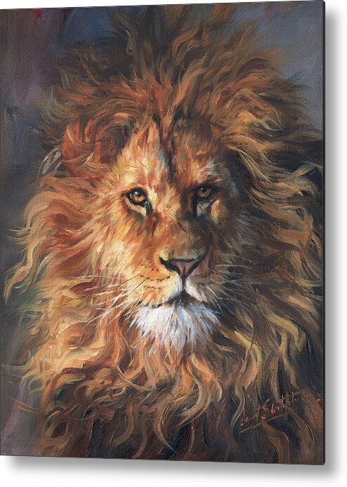 Lion Metal Print featuring the painting Lion Portrait by David Stribbling