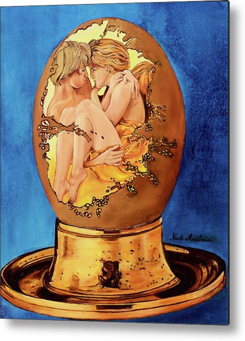 Egg Metal Print featuring the painting L'Oeuf by Nicole MARBAISE
