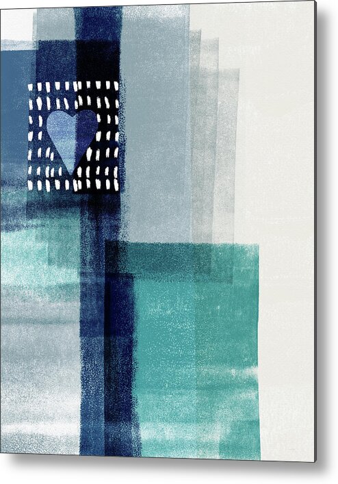 Minimal Metal Print featuring the mixed media Love In Shades Of Blue- Abstract Art by Linda Woods by Linda Woods