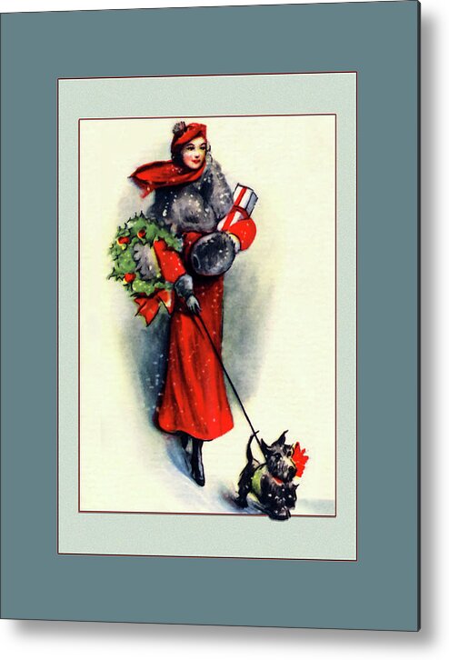 Deco Metal Print featuring the digital art Lovely lady with Scottish Terrier by Denise Beverly