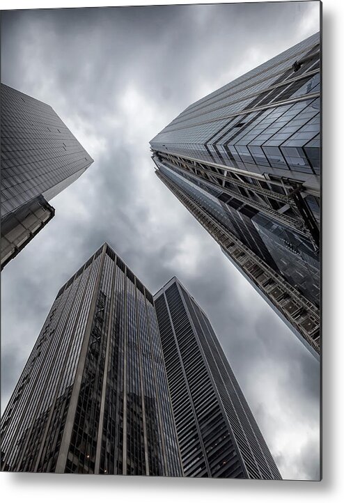 Lower Manhattan Office Buildings Metal Print featuring the photograph Lower Manhattan Office Buildings and Rainclouds by Robert Ullmann