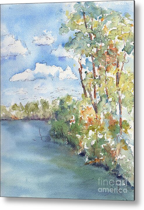 Impressionism Metal Print featuring the painting Lucien Lake Shoreline by Pat Katz