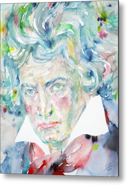 Beethoven Metal Print featuring the painting LUDWIG VAN BEETHOVEN - watercolor portrait by Fabrizio Cassetta