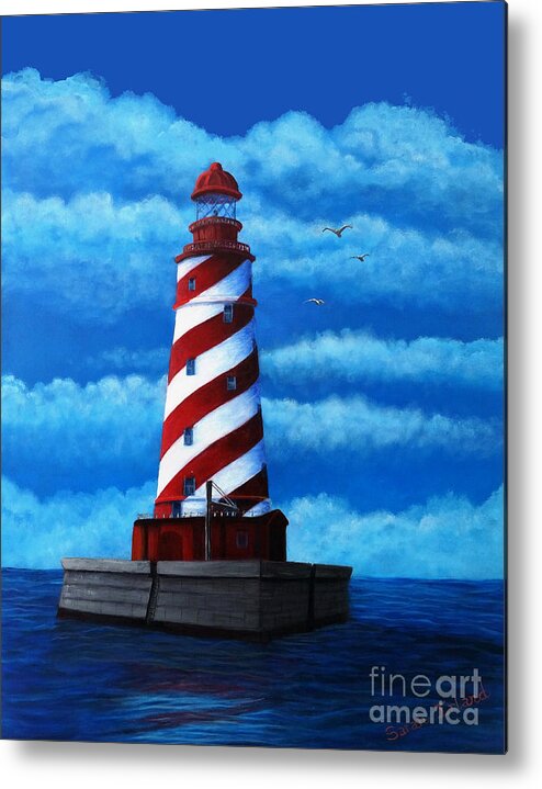 Waterscape Metal Print featuring the painting Magnus's Lighthouse by Sarah Irland