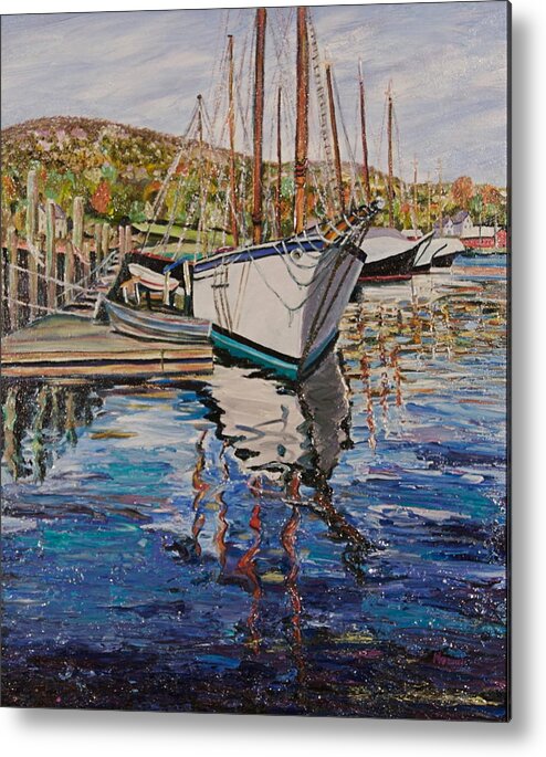 Maine Metal Print featuring the painting Maine Coast Boat Reflections by Richard Nowak