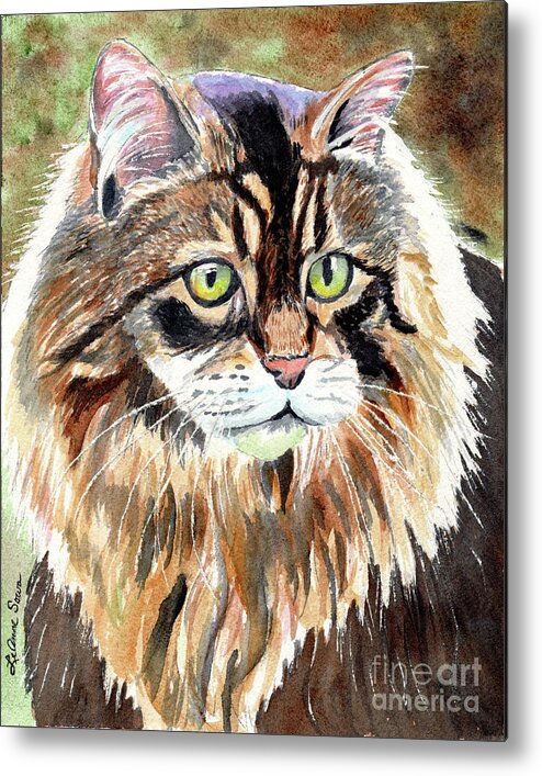 Maine Coon Cat Metal Print featuring the painting Maine Coon Cat, Cat Paintings, Cat prints, by LeAnne Sowa