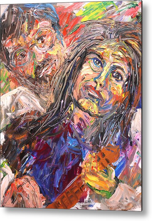 Portraits Metal Print featuring the painting Man behind the women by Madeleine Shulman