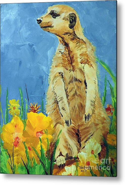 Meerkat Metal Print featuring the painting Meerly Curious by Tom Riggs