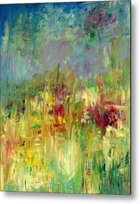 Abstract Metal Print featuring the painting Memories of Grandmothers Flower Garden by Julie Lueders 