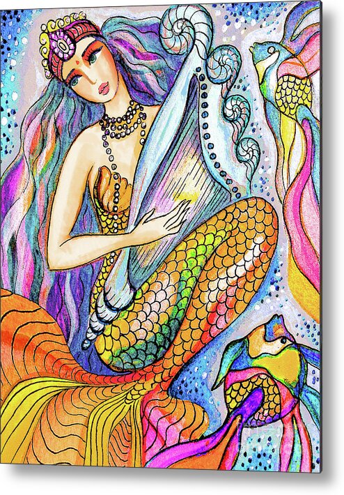 Sea Goddess Metal Print featuring the painting Mermaid Saraswati by Eva Campbell