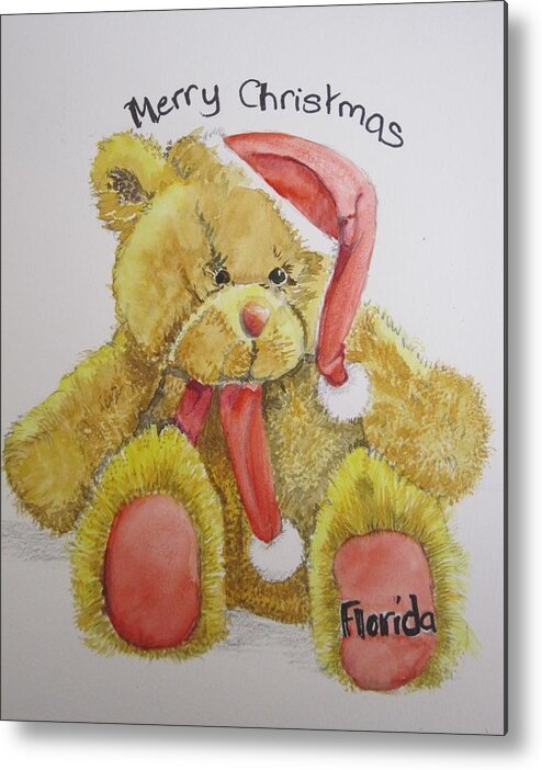 Toy Metal Print featuring the painting Merry Christmas Teddy by Teresa Smith
