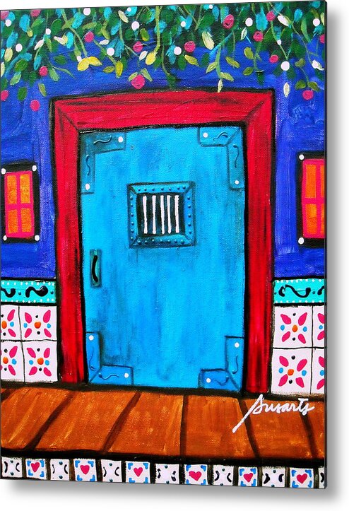 Mexican Metal Print featuring the painting Mexican Door Painting by Pristine Cartera Turkus