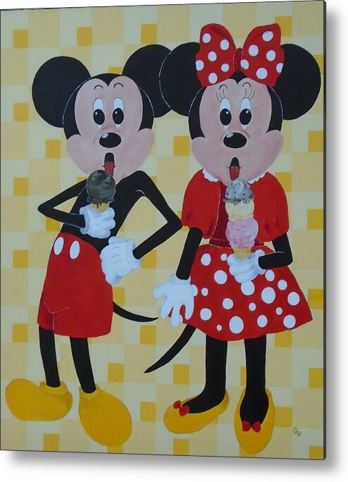 Pop Art Metal Print featuring the painting Mickey and Minnie Love Ice Cream by Georgia Donovan
