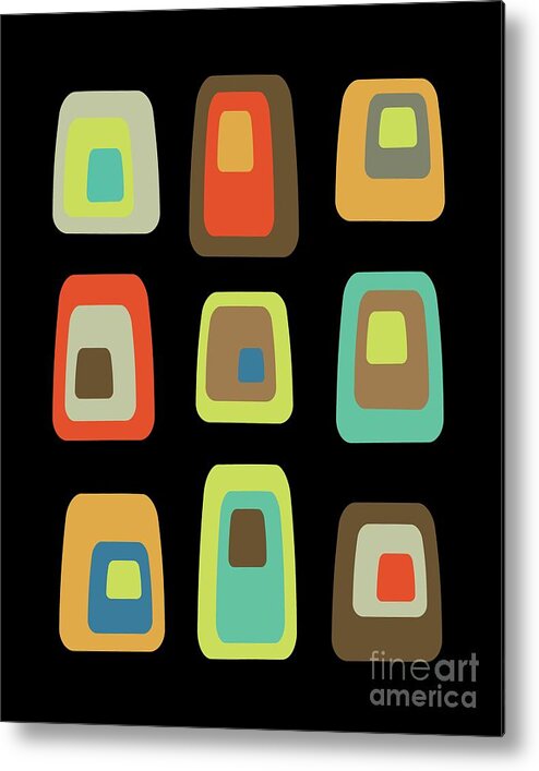 Mid Century Modern Metal Print featuring the digital art Mid Century Modern Oblongs on Black by Donna Mibus