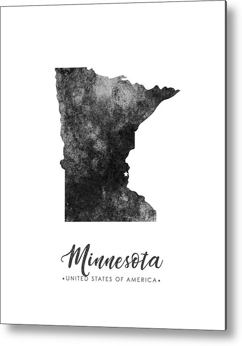 Minnesota Metal Print featuring the mixed media Minnesota State Map Art - Grunge Silhouette by Studio Grafiikka
