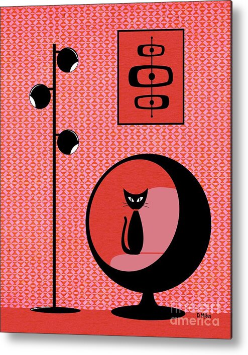 Mod Metal Print featuring the digital art Mod Wallpaper Red on Pink by Donna Mibus