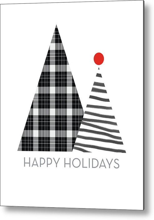 Modern Metal Print featuring the digital art Modern Happy Holidays Trees- Art by Linda Woods by Linda Woods