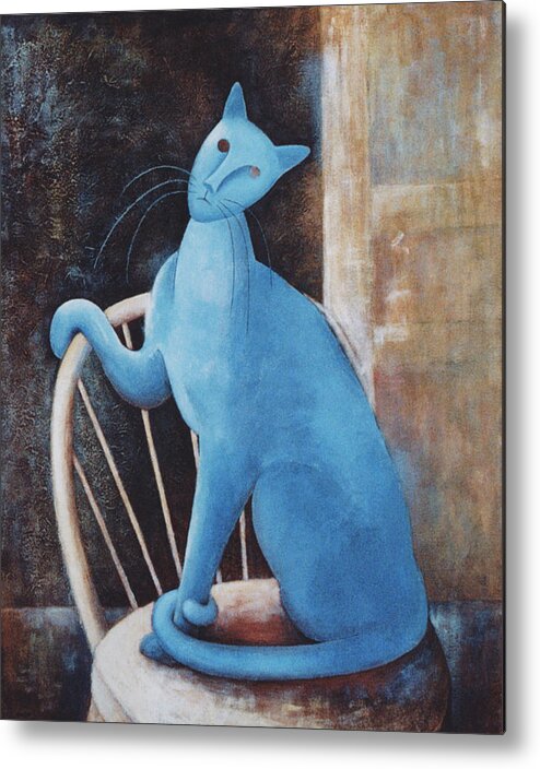 Funny Cat Art Metal Print featuring the painting Modigliani's Cat by Eve Riser Roberts