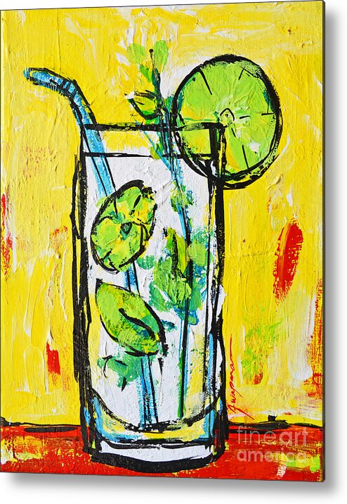 Mojito Latin Tropical Drink Acrylic Painting Metal Print featuring the painting Mojito - Latin Tropical Drink Modern Art by Patricia Awapara