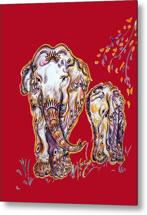 Elephant Metal Print featuring the painting Mom Elephant - Ornate by Harsh Malik