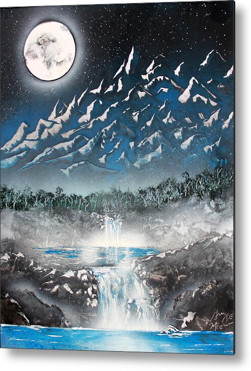 Mountain Metal Print featuring the painting Moon Falls by Greg Moores