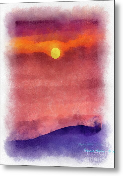 Water Metal Print featuring the painting Moon Rise in aquarelle by Charles Muhle