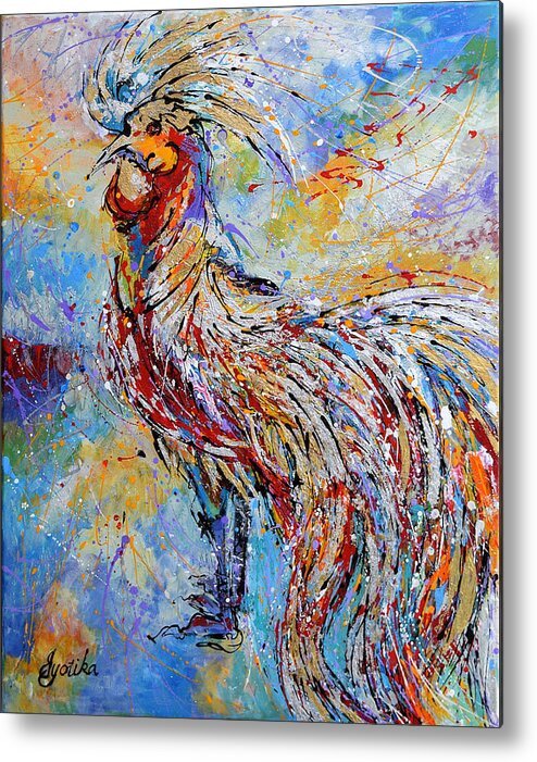 Long Tail Rooster Metal Print featuring the painting Morning Call by Jyotika Shroff