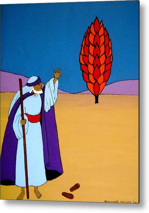 Moses Metal Print featuring the painting Moses and the Burning Bush by Stephanie Moore