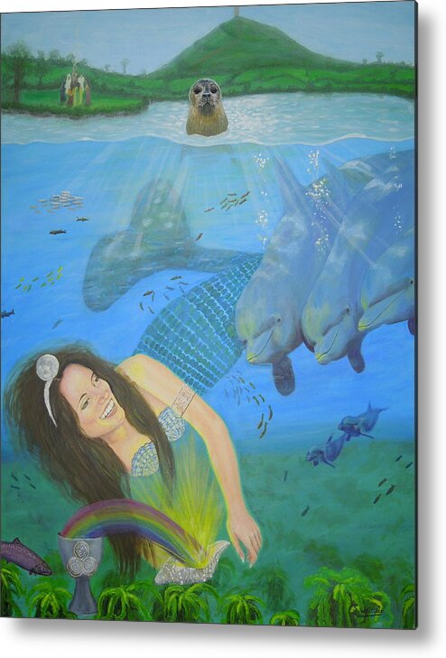 Fine Art Metal Print featuring the painting Mother of Water Goddess Domnu - Summer Solstice by Shirley Wellstead