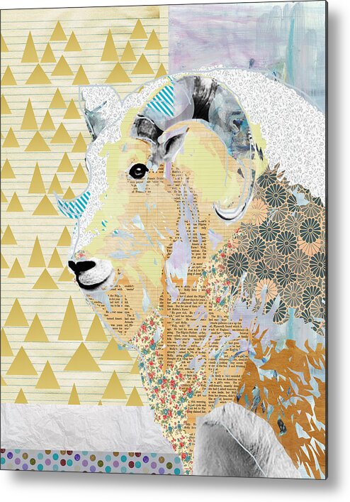 Mountain Metal Print featuring the mixed media Mountain Goat Collage by Claudia Schoen