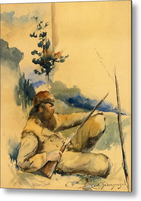 Charles Schreyvogel Metal Print featuring the drawing Mountain Man by Charles Schreyvogel