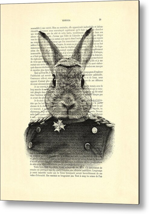 Rabbit Print Metal Print featuring the digital art Rabbit portrait in a suit by Madame Memento