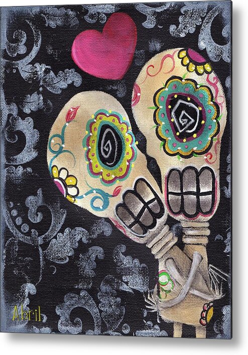 Day Of The Dead Metal Print featuring the painting Muertos de Amor by Abril Andrade