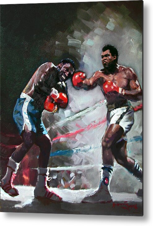 Muhammad Ali Metal Print featuring the painting Muhammad Ali and Joe Frazier by Ylli Haruni