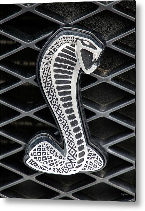 Auto Metal Print featuring the photograph Mustang Cobra Logo by Betty Denise