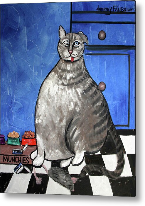  Abstract Metal Print featuring the painting My Fat Cat On Medical Catnip by Anthony Falbo