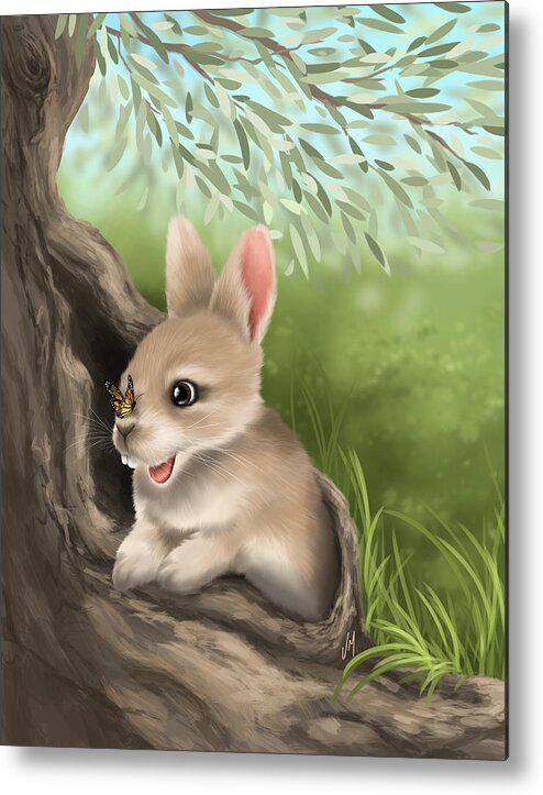 Bunny Metal Print featuring the painting My new friend by Veronica Minozzi