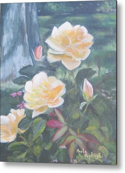 Roses Metal Print featuring the painting My Yellow Roses by Paula Pagliughi