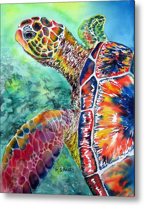 Turtle Metal Print featuring the painting Myrtle the Turtle by Maria Barry