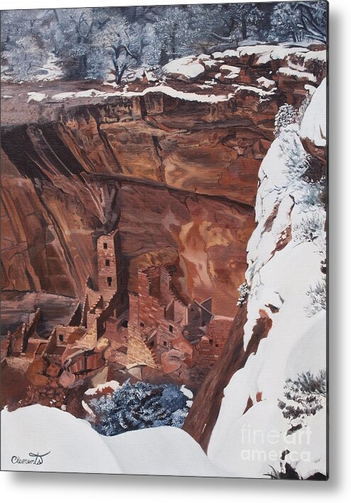 Colorado Metal Print featuring the painting Mysterious city of the Anasazi - Mesa Verde by Barbara Barber