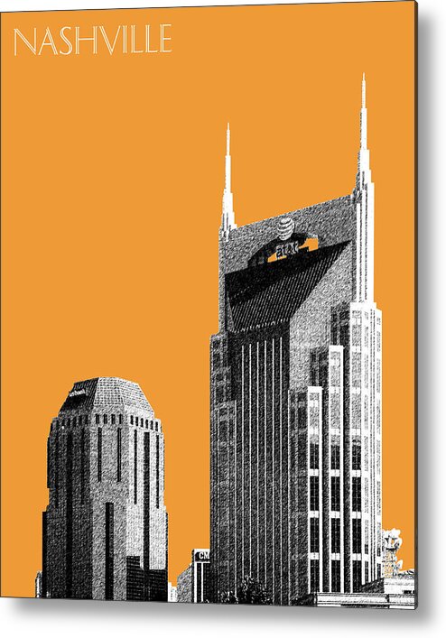 Architecture Metal Print featuring the digital art Nashville Skyline AT and T Batman Building - Orange by DB Artist