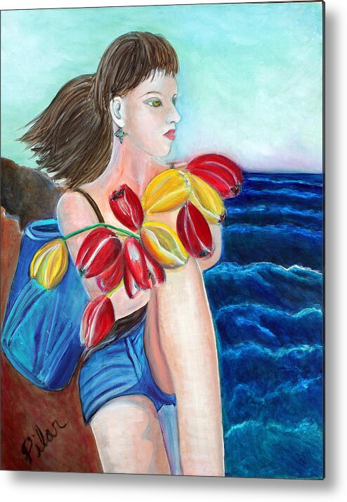  Metal Print featuring the painting Natasha by the Sea by Pilar Martinez-Byrne