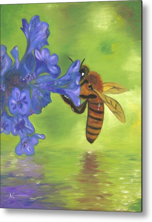 Bee Metal Print featuring the painting Nectar of Life - Honeybee by Neslihan Ergul Colley