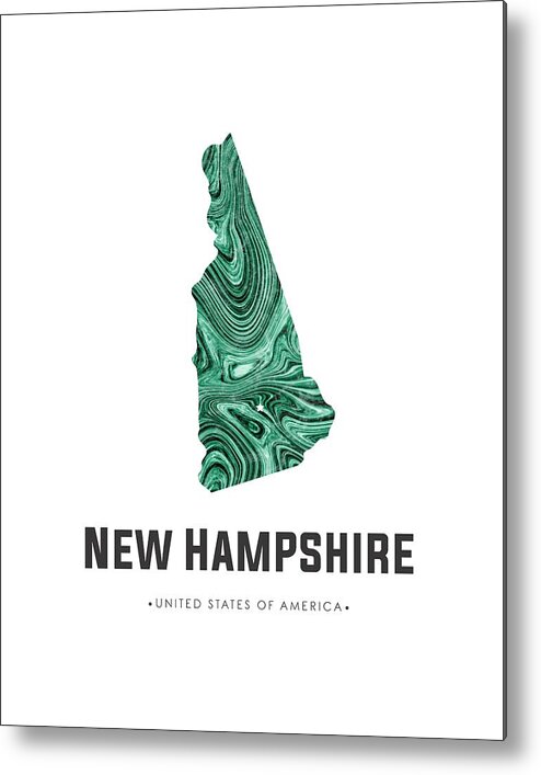 New Hampshire Metal Print featuring the mixed media New Hampshire Map Art Abstract in Blue Green by Studio Grafiikka