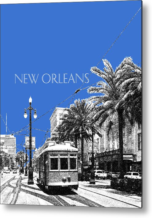 Architecture Metal Print featuring the digital art New Orleans Skyline Street Car - Blue by DB Artist