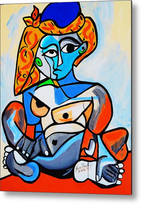 Picasso By Nora Metal Print featuring the painting New Picasso By Nora Nude Woman With Turkish Bonnet by Nora Shepley